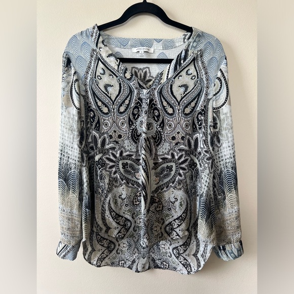 Rose & Olive Tops - Rose & Olive Gray Long Sleeve Paisley Blouse Women S Generous Fit Lightweight